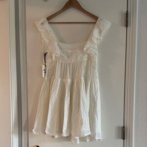 Aritzia Cream Embroidered Dress